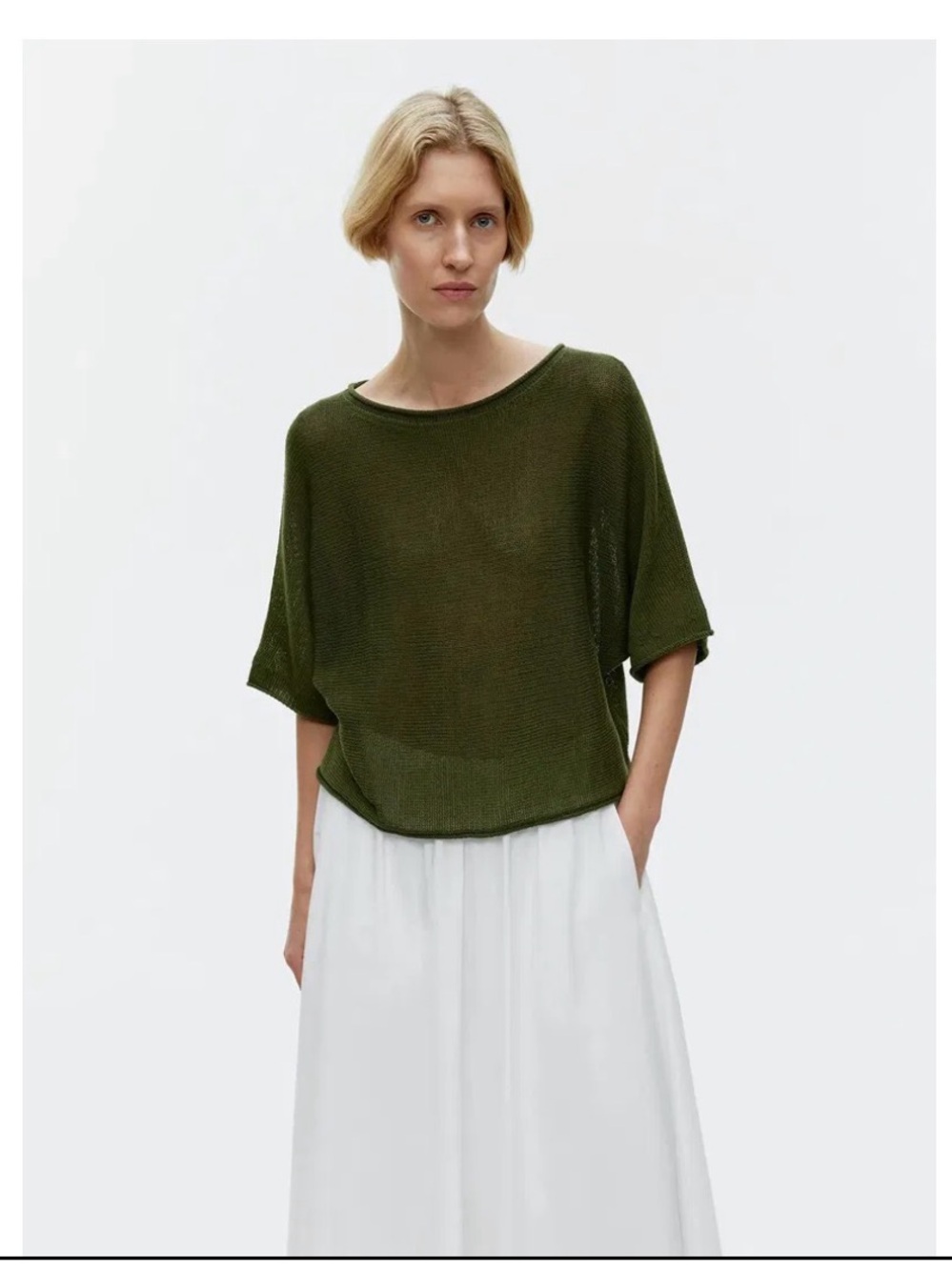 ARKET Olive Green Cotton Knit Jumper Size M Dolman Sleeve Oversized Sweater
